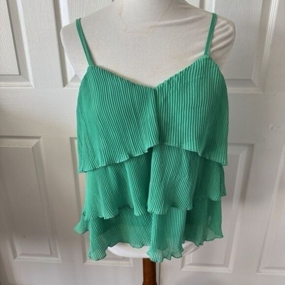 Green Accordion Pleated Tiered Ruffle Camisole Top Jr XL 15-17 Fairycore No Bo